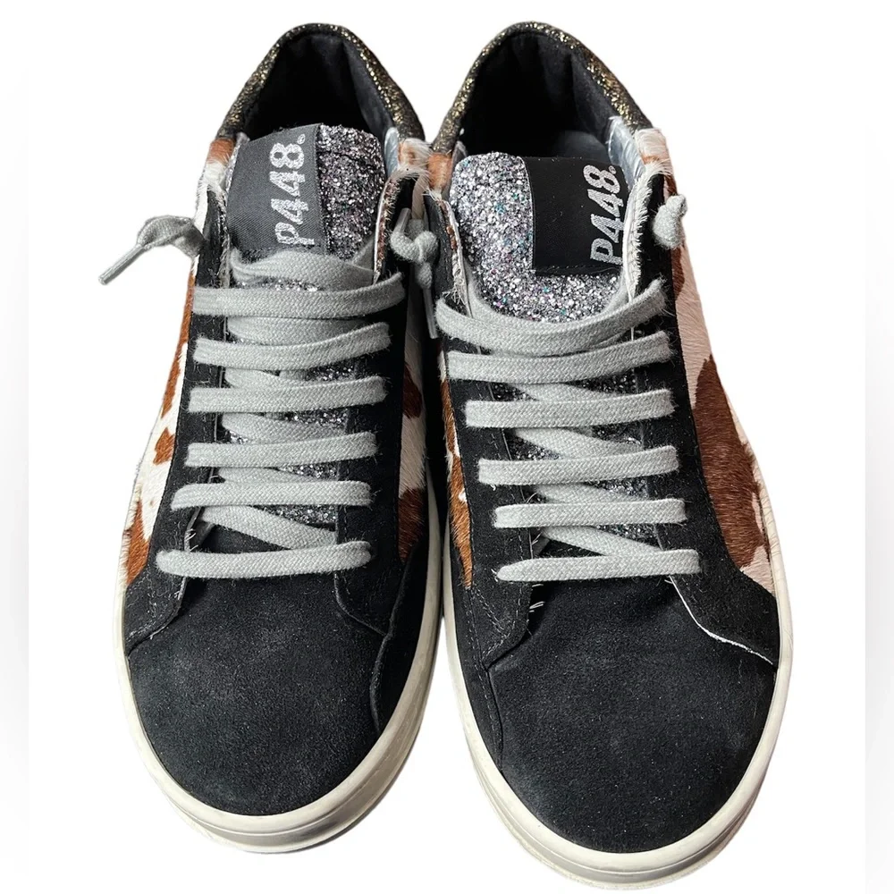 P448 John Lace Up Suede Cow Print Sneakers - Picture 3 of 5
